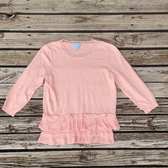 Cece Nordstrom Pink Ruffled Knit Sweater Preppy Medium - Picture 1 of 6
